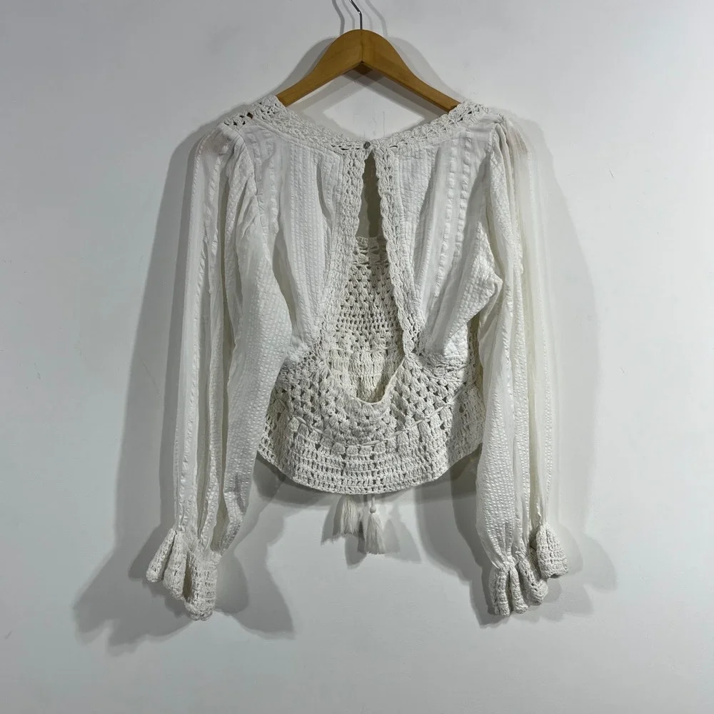 Free People Boho Festival Crochet Babydoll Open Knit Crop Top Medium Renfair